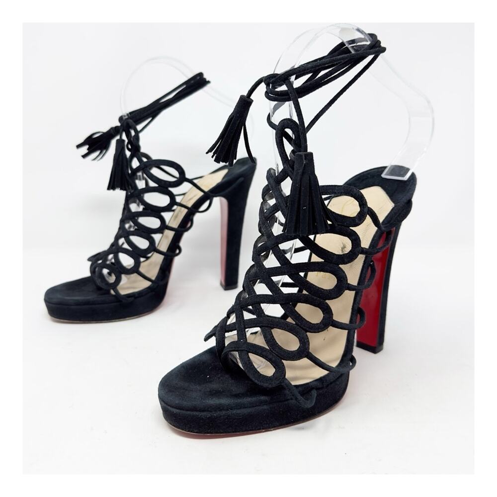 Christian Louboutin Salsbourg Suede Lace Up Sandal Heels Womens Size EU 38